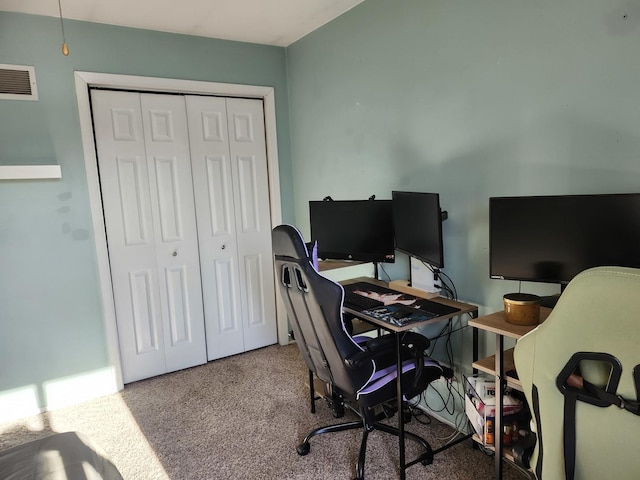 view of carpeted home office