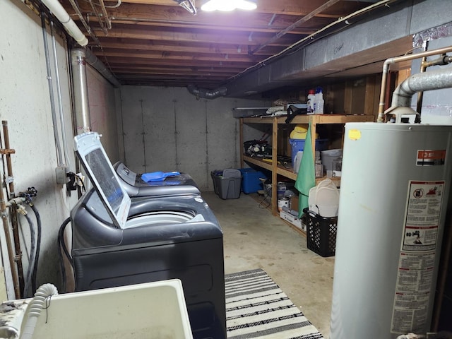 basement featuring gas water heater