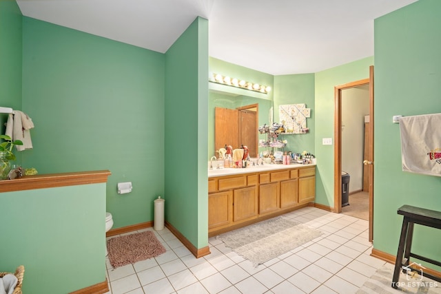 bathroom with tile patterned flooring, vanity, and toilet