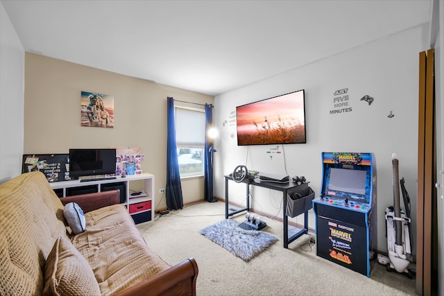 living room with light colored carpet