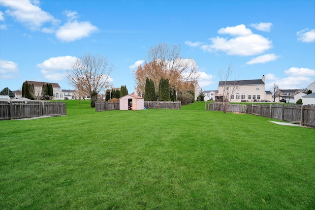 view of yard featuring a storage shed