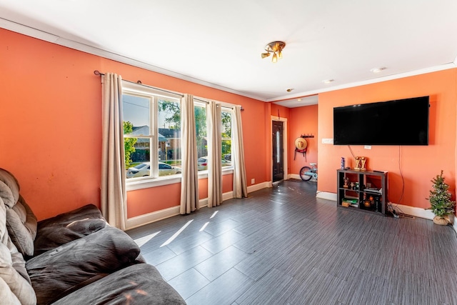 living room with crown molding