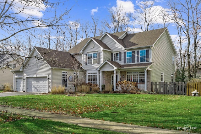 view of front of home featuring a front yard and a garage