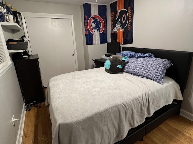 bedroom featuring hardwood / wood-style flooring and a closet