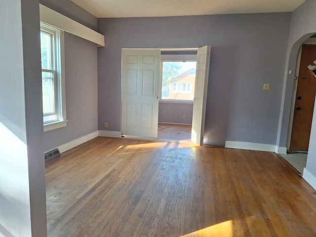 entryway with a wealth of natural light and hardwood / wood-style flooring