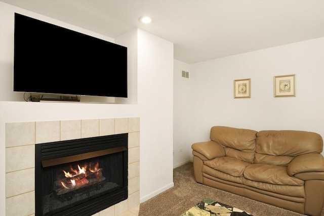 living room featuring light colored carpet