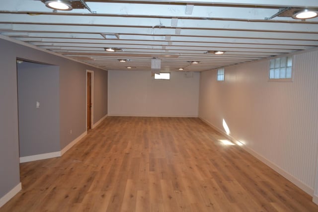 basement featuring wood-type flooring