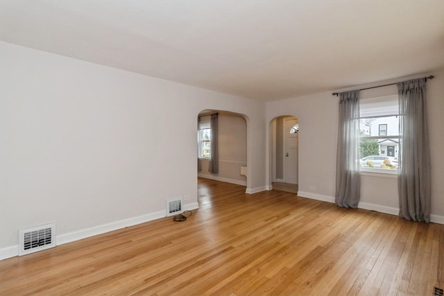 spare room featuring a healthy amount of sunlight and light hardwood / wood-style floors