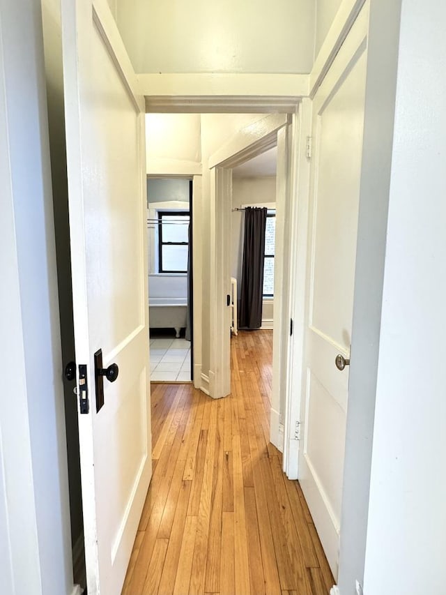 corridor with light hardwood / wood-style flooring