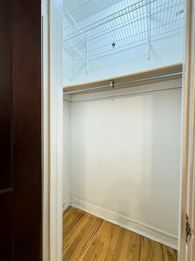 walk in closet with hardwood / wood-style floors