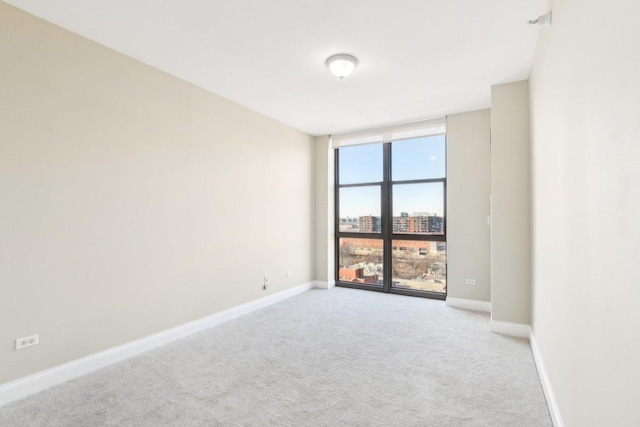 unfurnished room featuring expansive windows and light colored carpet