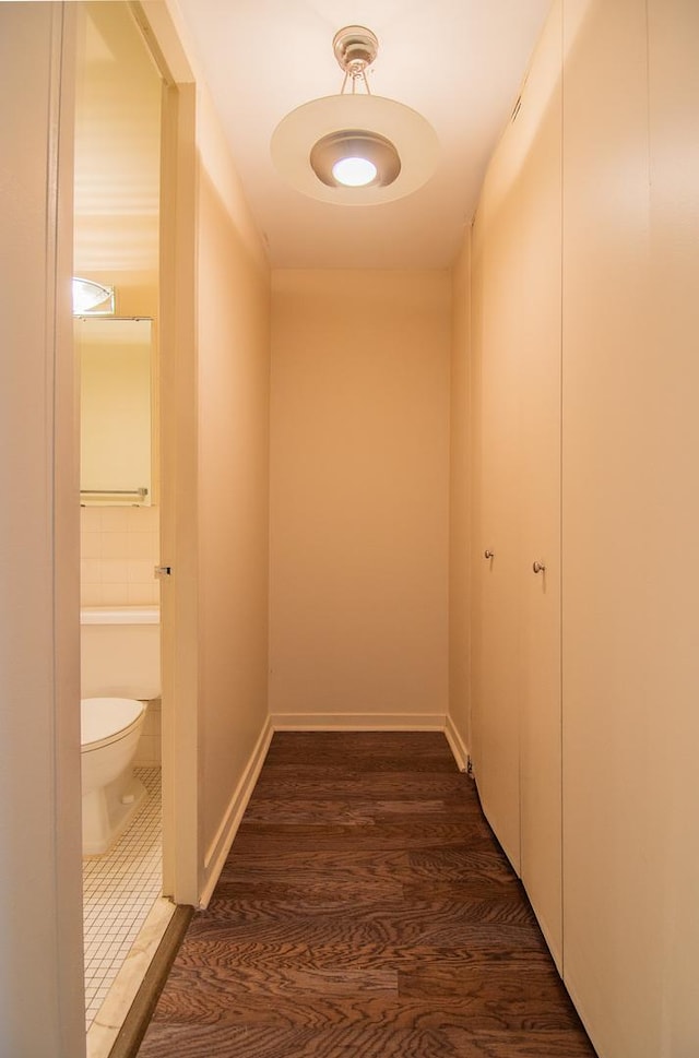 hallway featuring dark wood-type flooring