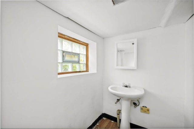 bathroom featuring wood-type flooring and sink