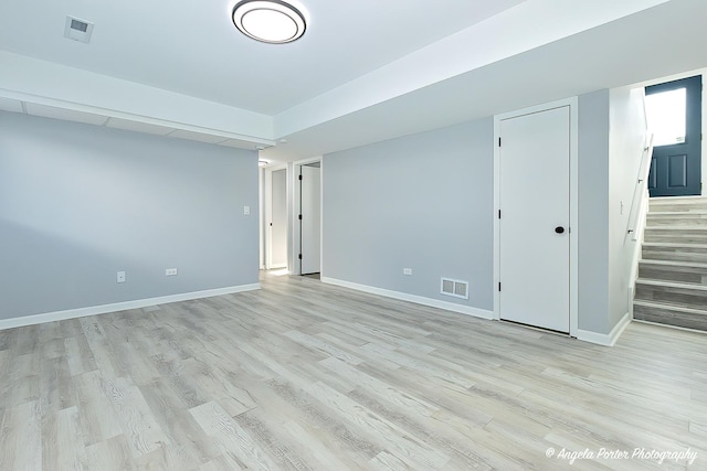 unfurnished room with light wood-type flooring