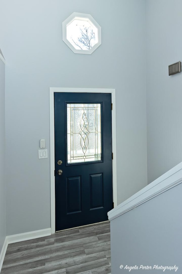 foyer entrance with hardwood / wood-style floors