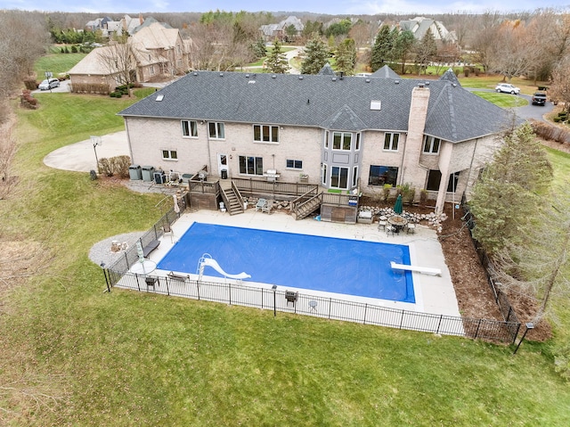 5N259 Wilton Croft Rd, Saint Charles, IL 60175 - view of swimming pool with stairway, a deck, a diving board, a water slide, and a patio area