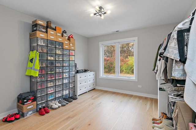 spacious closet featuring light hardwood / wood-style flooring