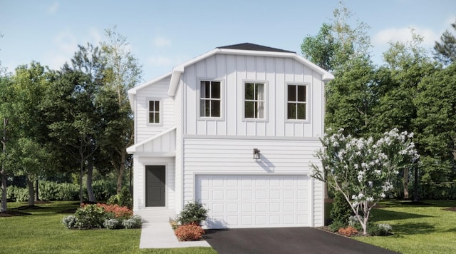 view of front facade featuring a front lawn and a garage