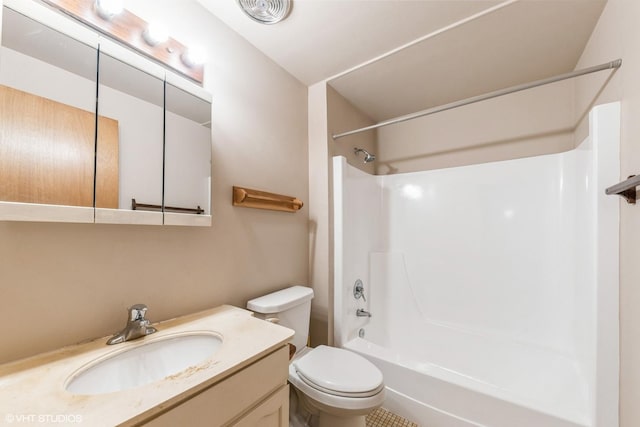 full bathroom featuring vanity, shower / bathing tub combination, and toilet