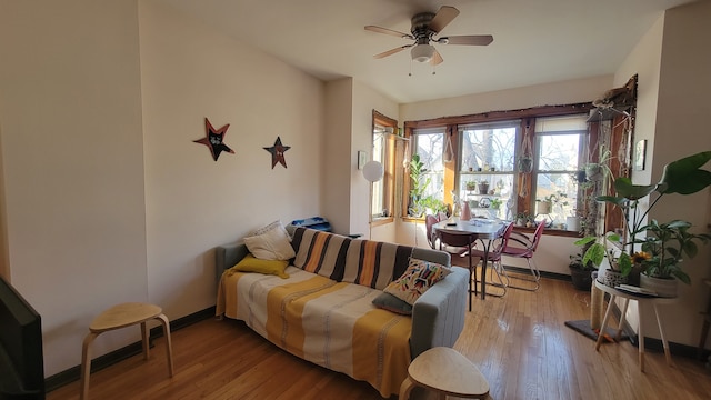 interior space featuring ceiling fan and light hardwood / wood-style floors