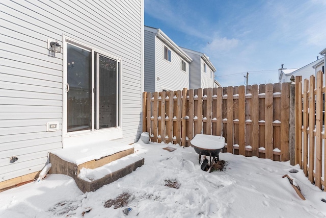 view of snow covered patio