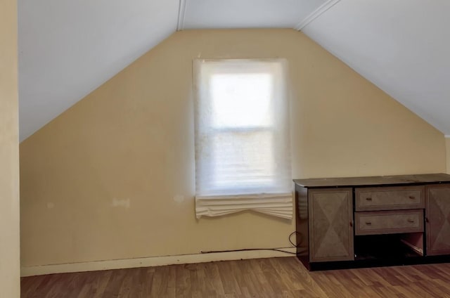 additional living space featuring hardwood / wood-style flooring and lofted ceiling