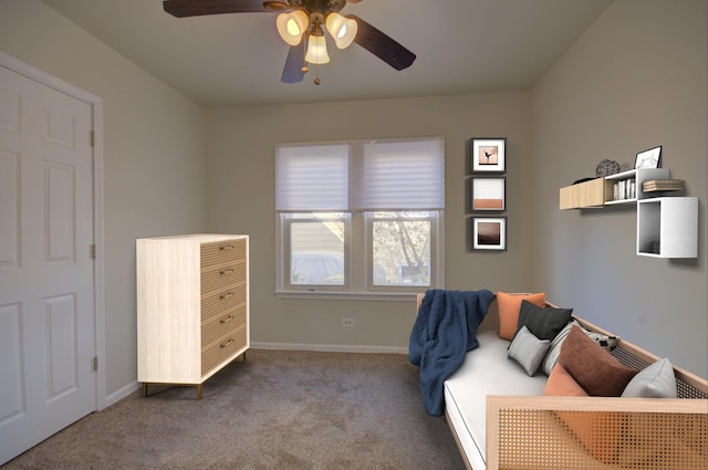 bedroom featuring carpet flooring and ceiling fan