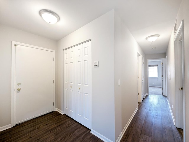 hall featuring dark wood-type flooring