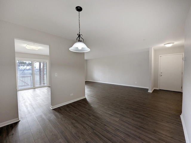 unfurnished dining area with dark wood-type flooring