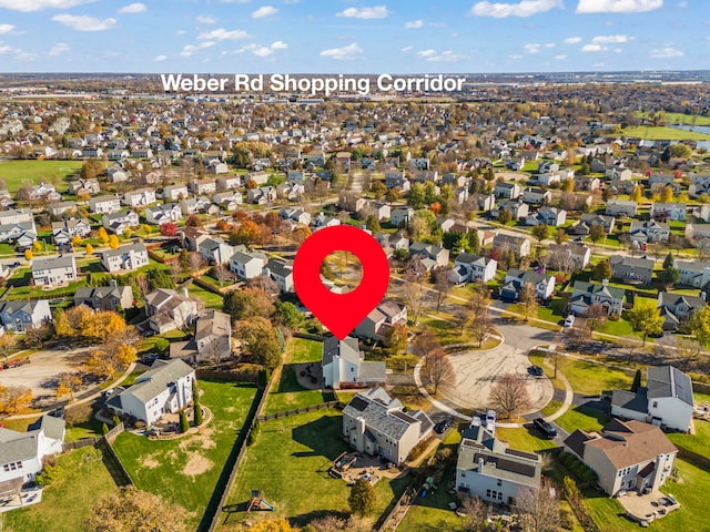 birds eye view of property with a residential view