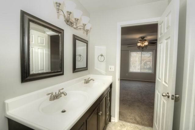 bathroom with vanity and ceiling fan