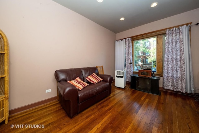 living area with dark wood-type flooring