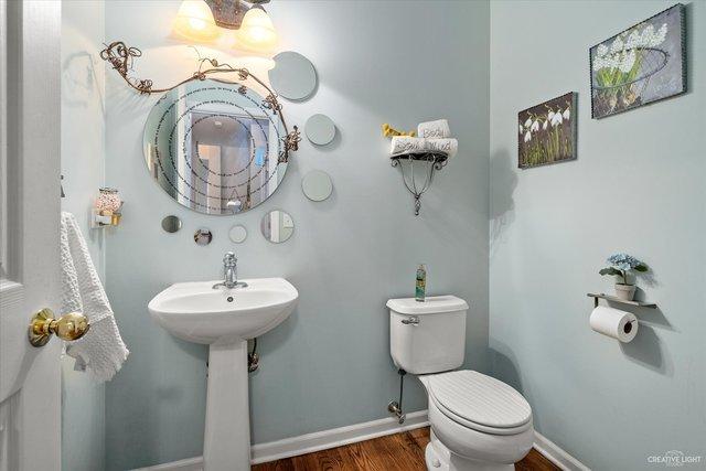 bathroom with wood-type flooring and toilet