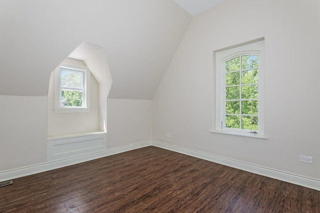 bonus room with wood-type flooring, plenty of natural light, and lofted ceiling