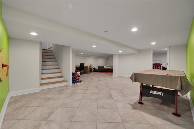 game room with light tile patterned flooring and billiards