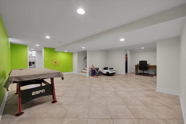 rec room with light tile patterned floors