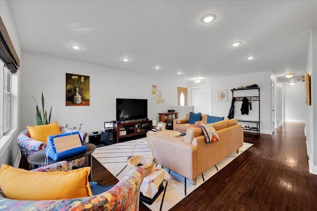 living room featuring dark hardwood / wood-style flooring