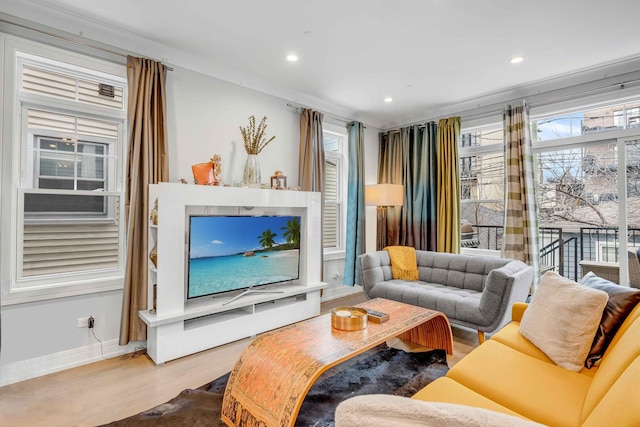 living room with light hardwood / wood-style flooring