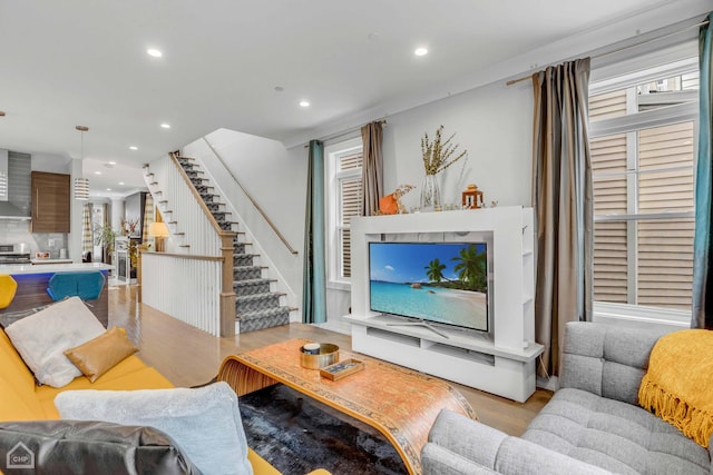 living room featuring light hardwood / wood-style flooring