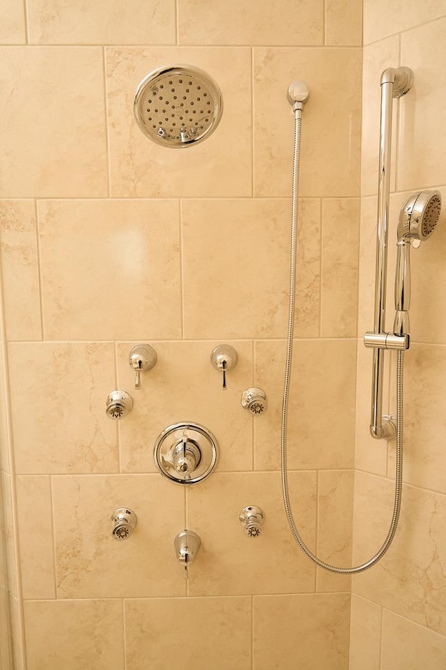 interior details featuring tiled shower