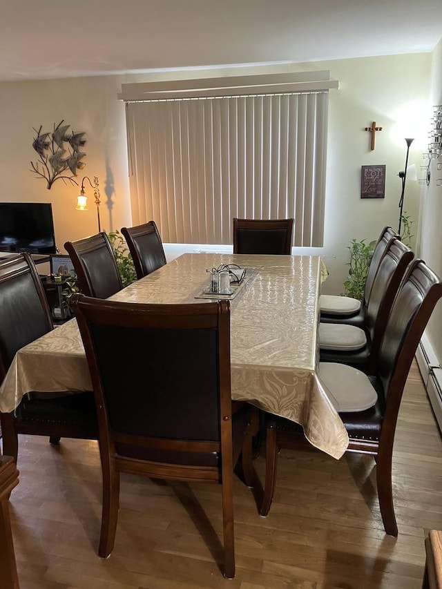 dining space featuring wood-type flooring