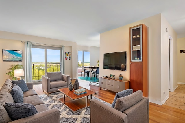 living room with light hardwood / wood-style flooring