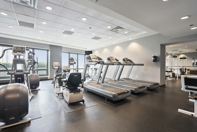130 N Garland Ct Unit 2608, Chicago, IL 60602 - exercise room featuring plenty of natural light, a paneled ceiling, and recessed lighting