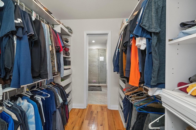 spacious closet featuring light hardwood / wood-style flooring