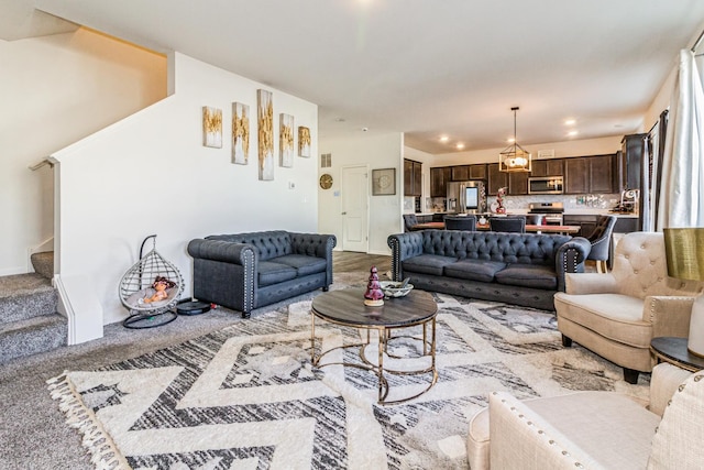 living room with light carpet