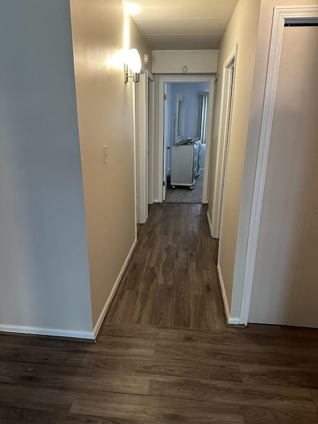 corridor featuring dark hardwood / wood-style floors