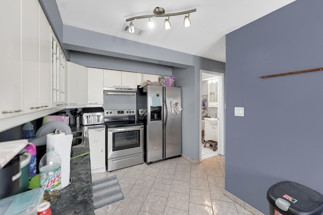 kitchen featuring white cabinetry and appliances with stainless steel finishes