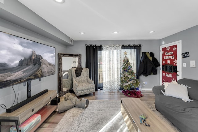 living room with hardwood / wood-style floors