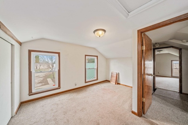 additional living space with carpet flooring and vaulted ceiling