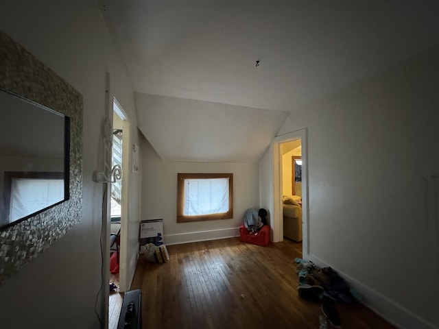 bonus room with wood-type flooring and lofted ceiling